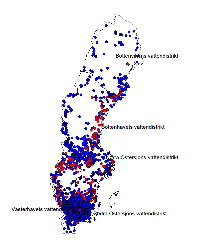 Norsförekomst i sjöar och vattendrag under 2000-talet. Illustration.