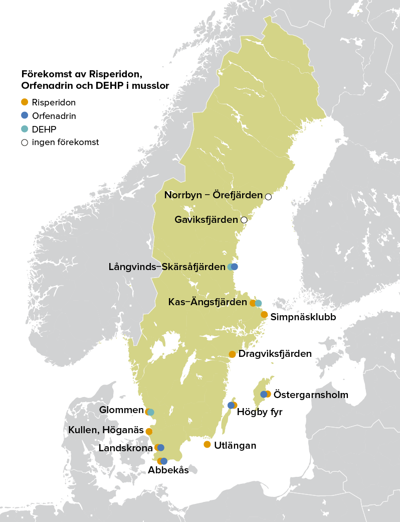 Karta över mjukgörare i musslor