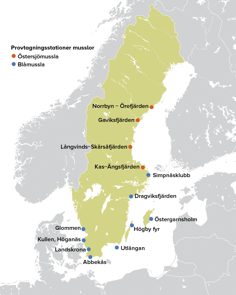 Karta som visar provtagningsstationer
