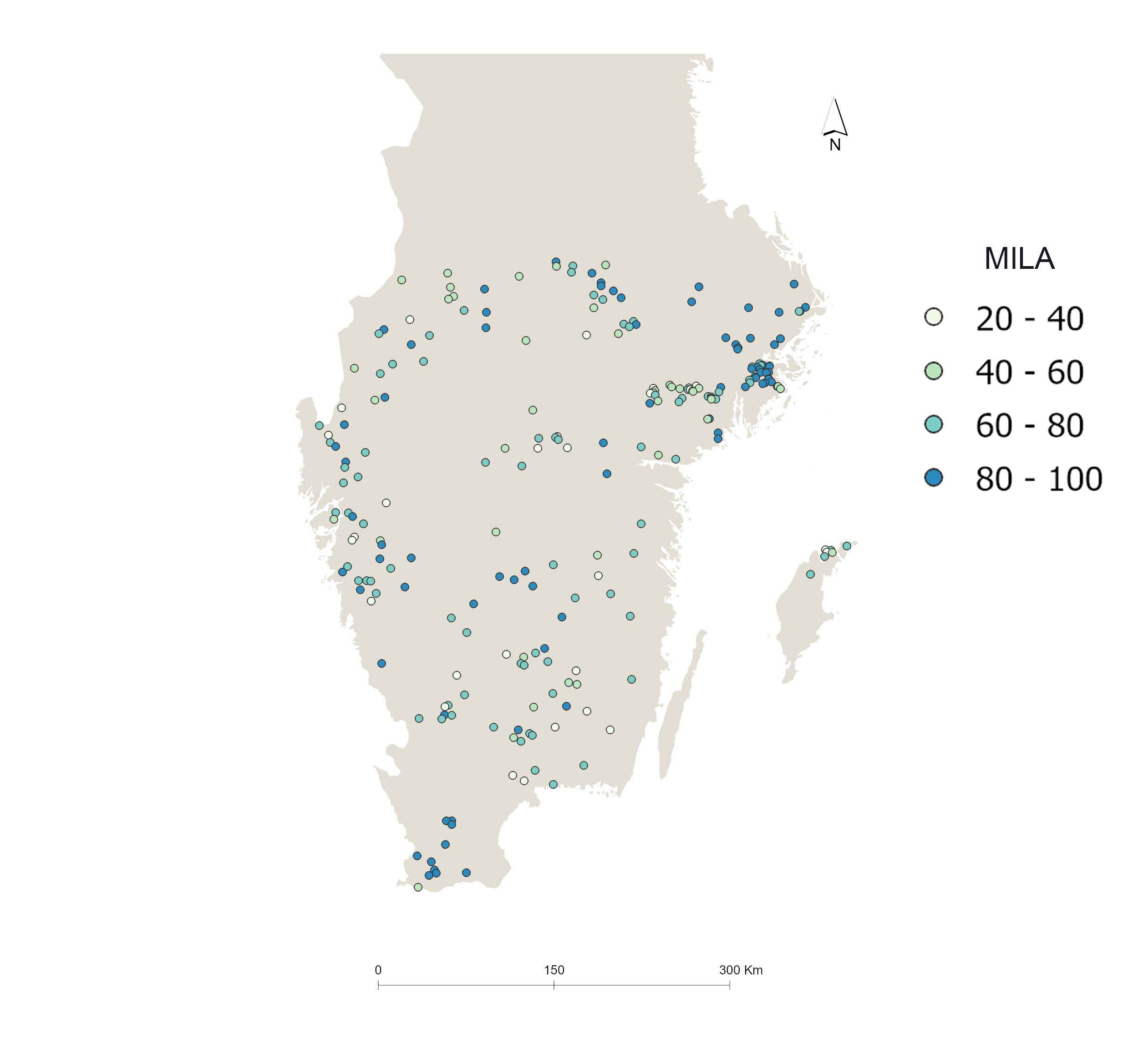 Bottendjur i sjöar enligt MILA index.