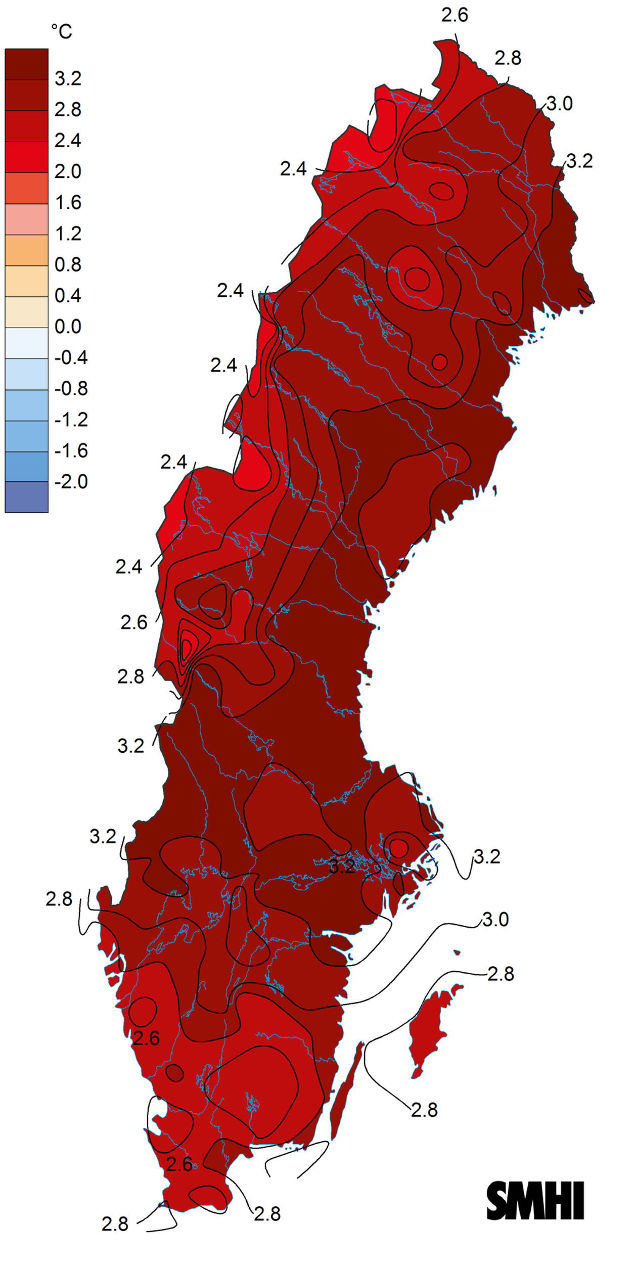 karta som visar medeltemperatur 2020